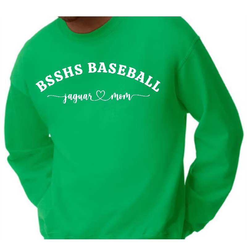 BSSHS Baseball Jaguar Mom Green Crewneck Sweatshirt Main Image